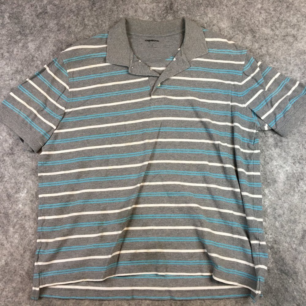 Croft Barrow Polo Shirt L Mens Performance Gray Blue Striped Short Sleeve Casual